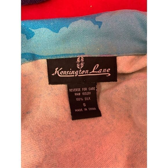 Kensington Lane Women's Multicolor Tropical Camo Long Sleeve Silk Top Small - Picture 4 of 5